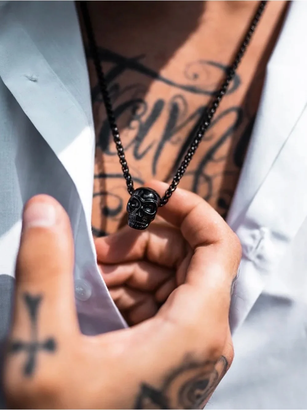 SkeletonHD Titan Skull Pendant Chain Matte Black Stainless Steel Necklace
